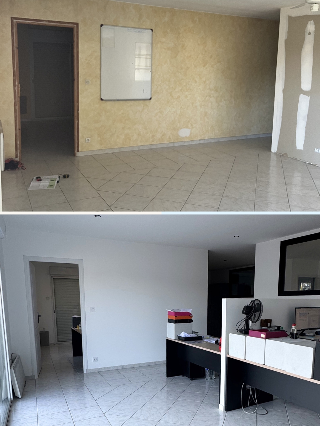 création d'un espace dédié pour les bureaux, avec les enjeux de sonorité, travail open space